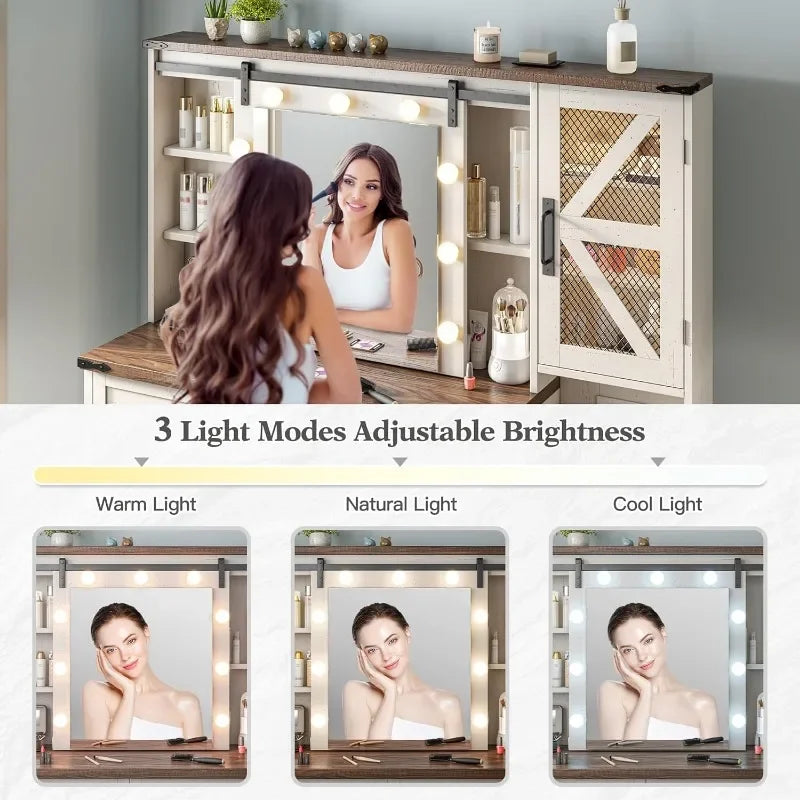 Hign-concerned Farmhouse Vanity Desk With Charging Station