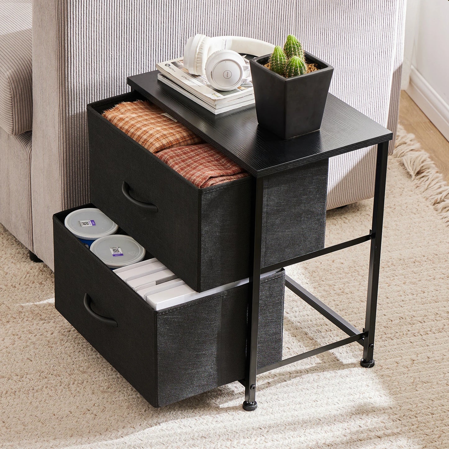 JHK Nightstand Bedside Table With Built In Storage Drawers