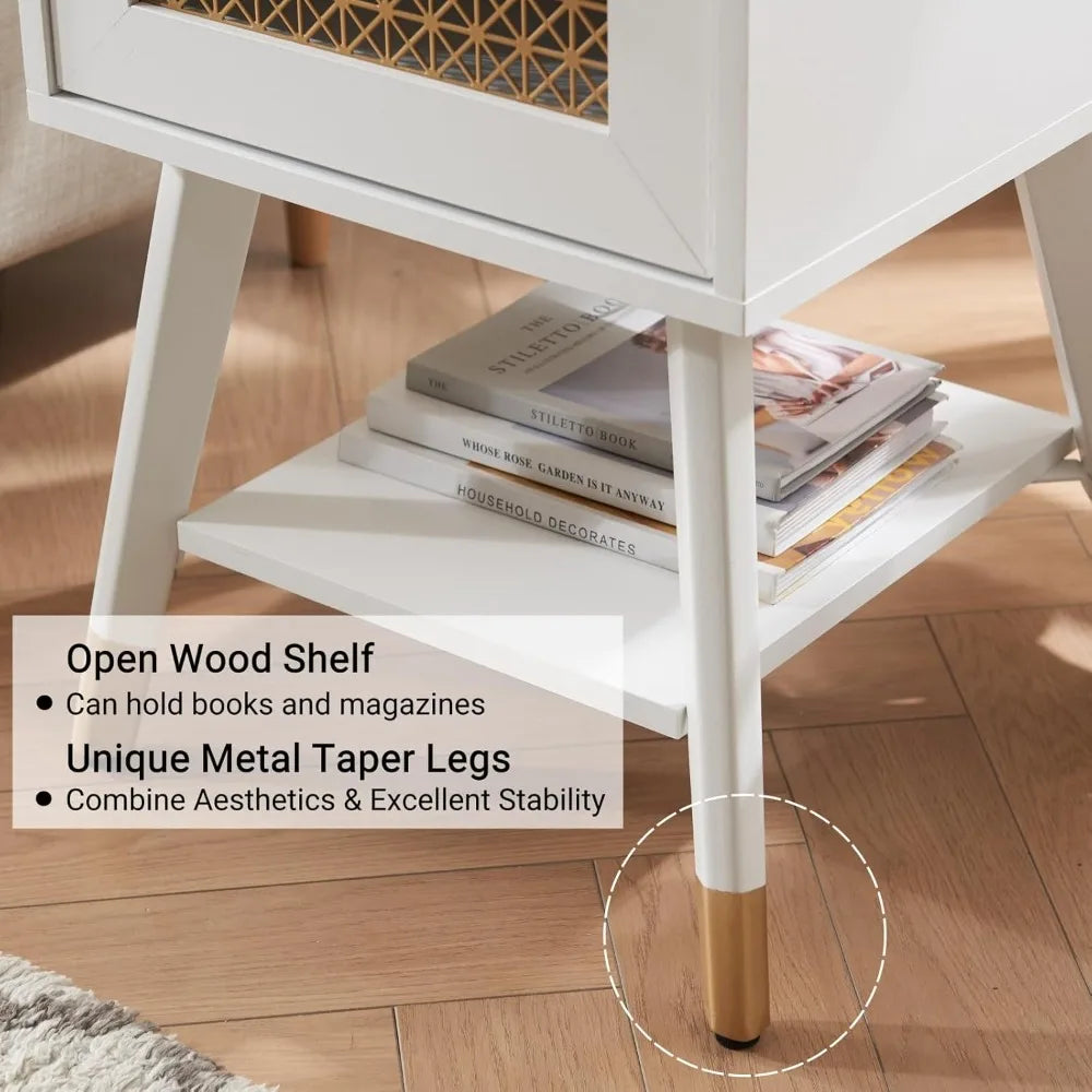 Hign-concerned Boho Side Table With USB Ports And Drawer