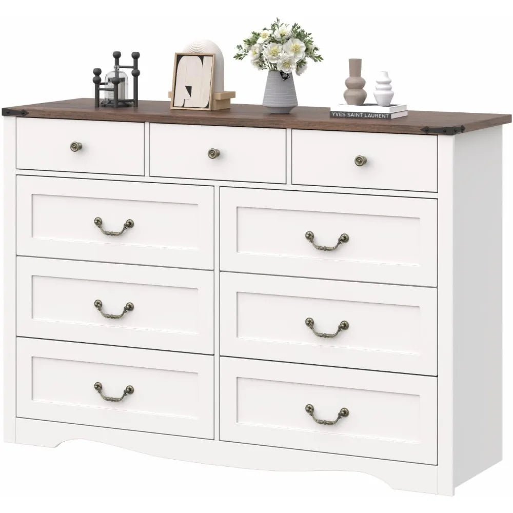 XUYUAN Farmhouse 9 Drawer Dresser For Bedroom Storage