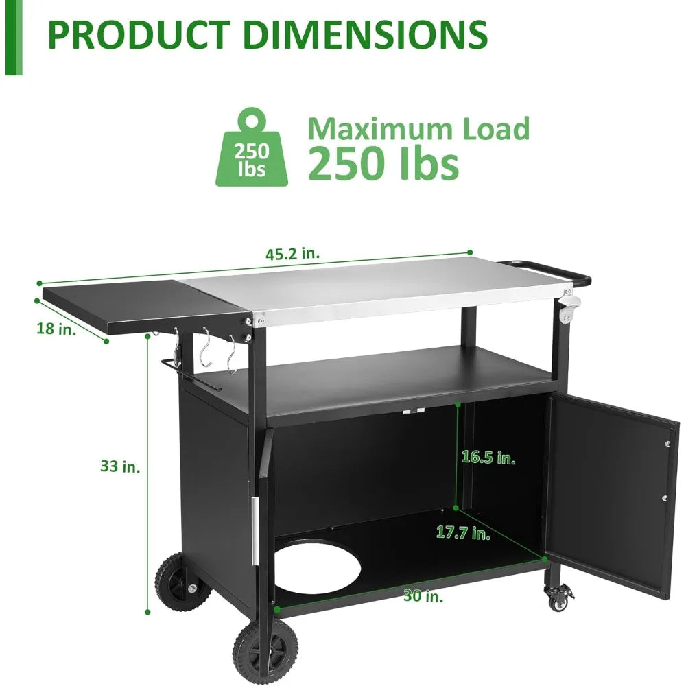 Stainless Steel Outdoor Grill Cart With Storage And Wheels