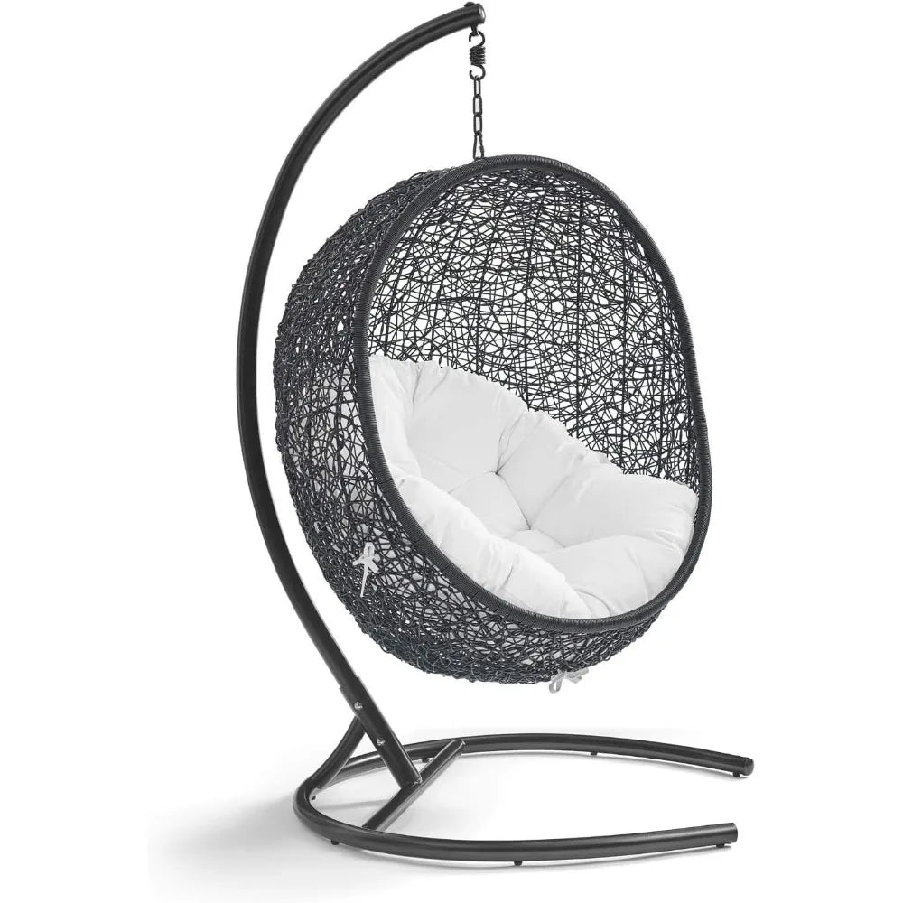 Encase Wicker Rattan Outdoor Patio Porch Lounge Egg Swing Chair with Stand