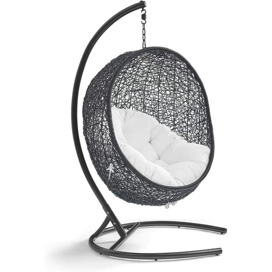 Encase Wicker Rattan Outdoor Patio Porch Lounge Egg Swing Chair with Stand