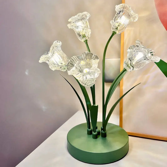Bell Orchid Glass Table Lamp With LED Bulbs For Homes