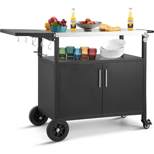 Stainless Steel Outdoor Grill Cart With Storage And Wheels