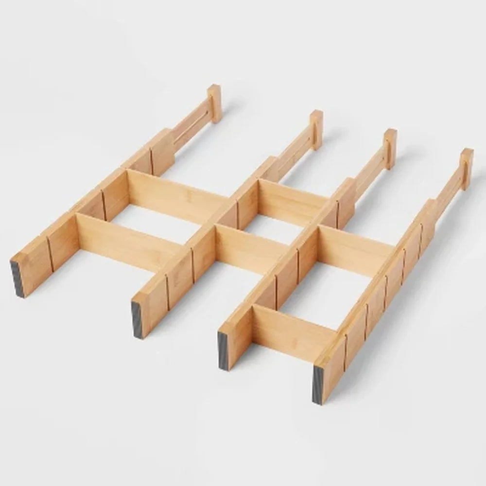 XMSJ Bamboo Expandable Drawer Dividers 4 Pack Organizer