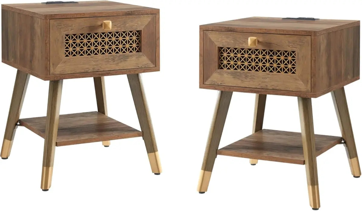 Hign-concerned Boho Side Table With USB Ports And Drawer