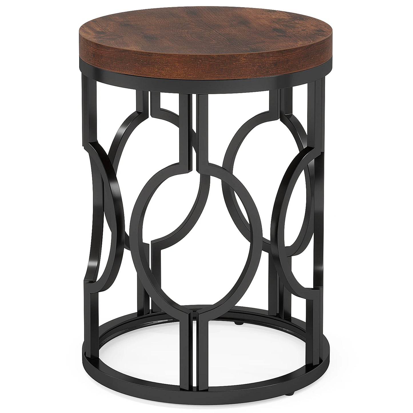 Tribesigns Round End Table, Industrial SideTable with Metal Hollow Frame, Small Bedside Table Nightstand for Living Room