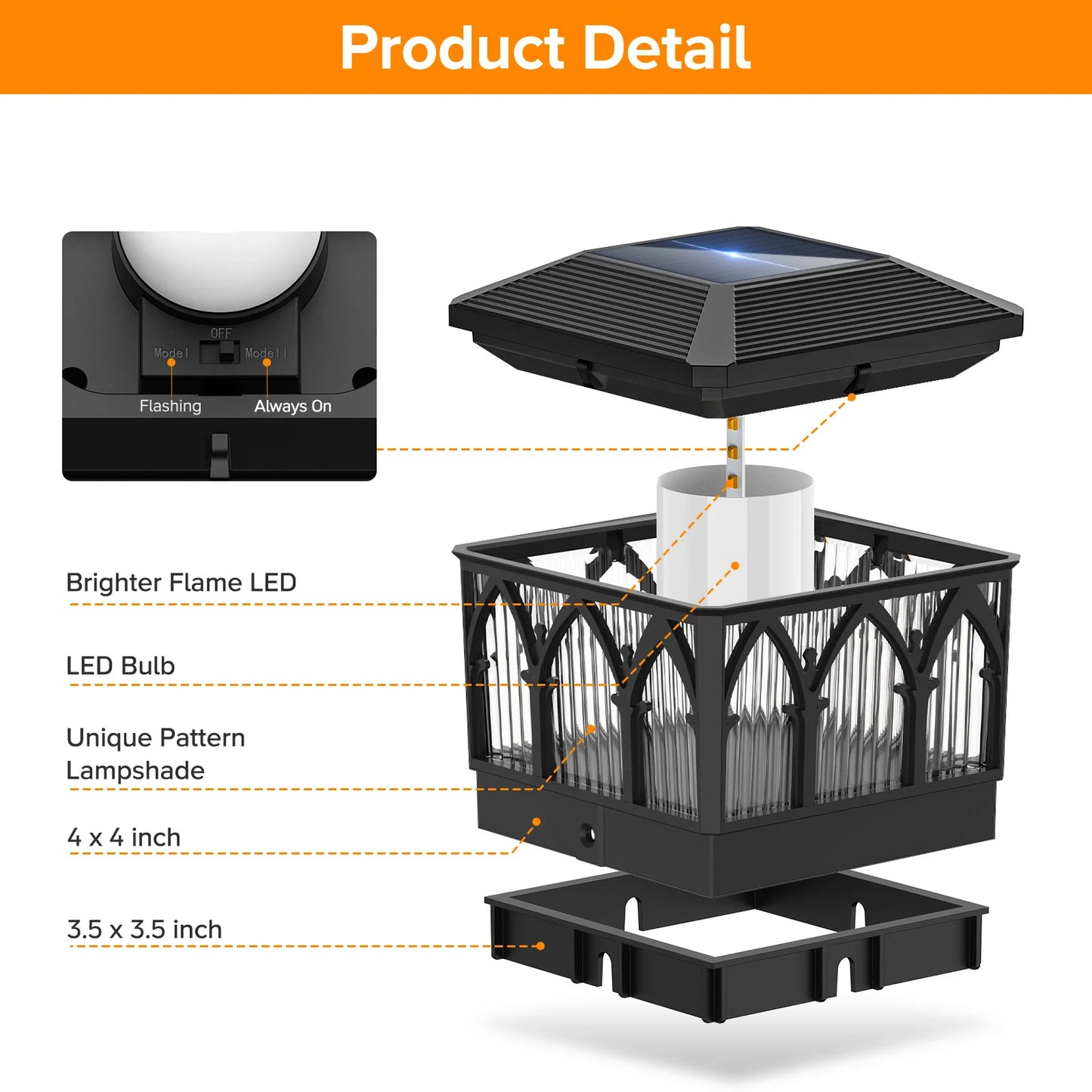 KPSTEK Solar Flame Post Cap Lights With 2 Modes IPX5