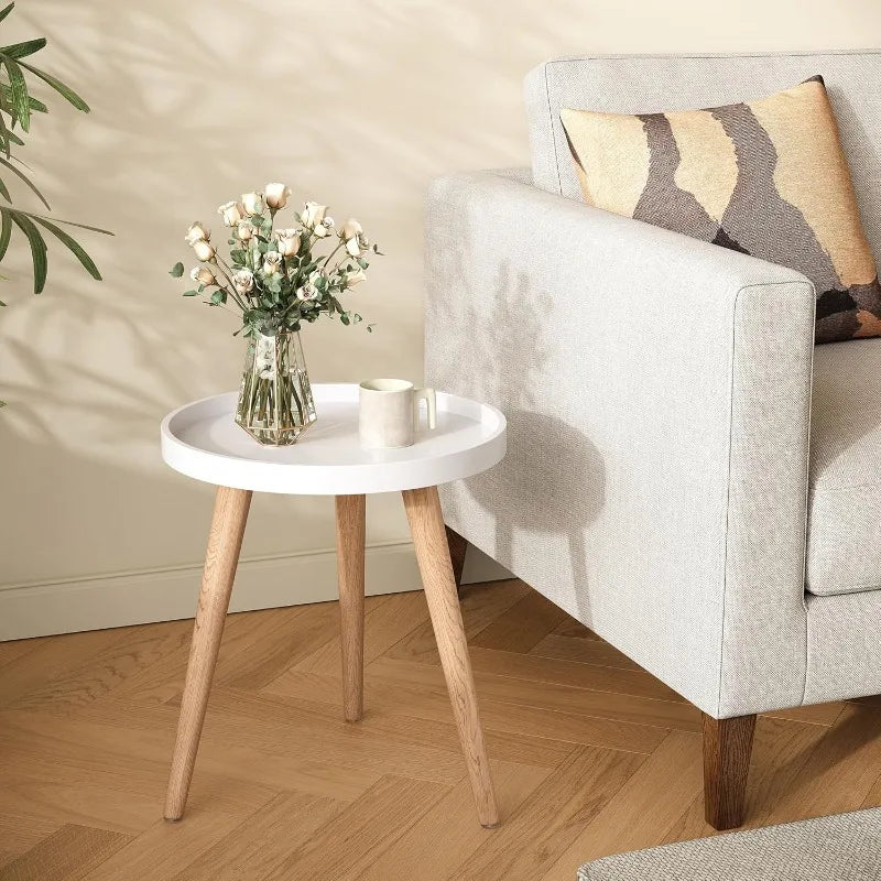 Hign Concerned Round Side Table White Tray Nightstand