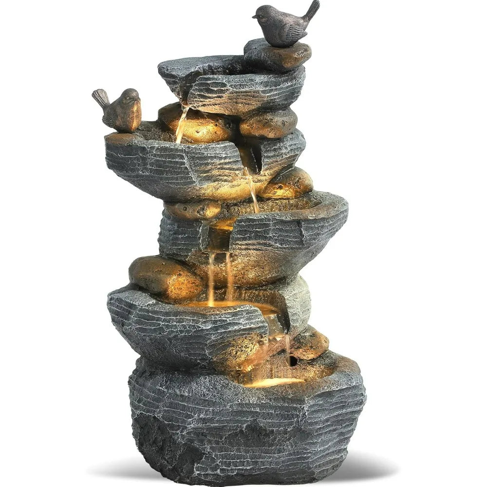 Grepatio Outdoor 5 Tier Cascading Rock Water Fountain