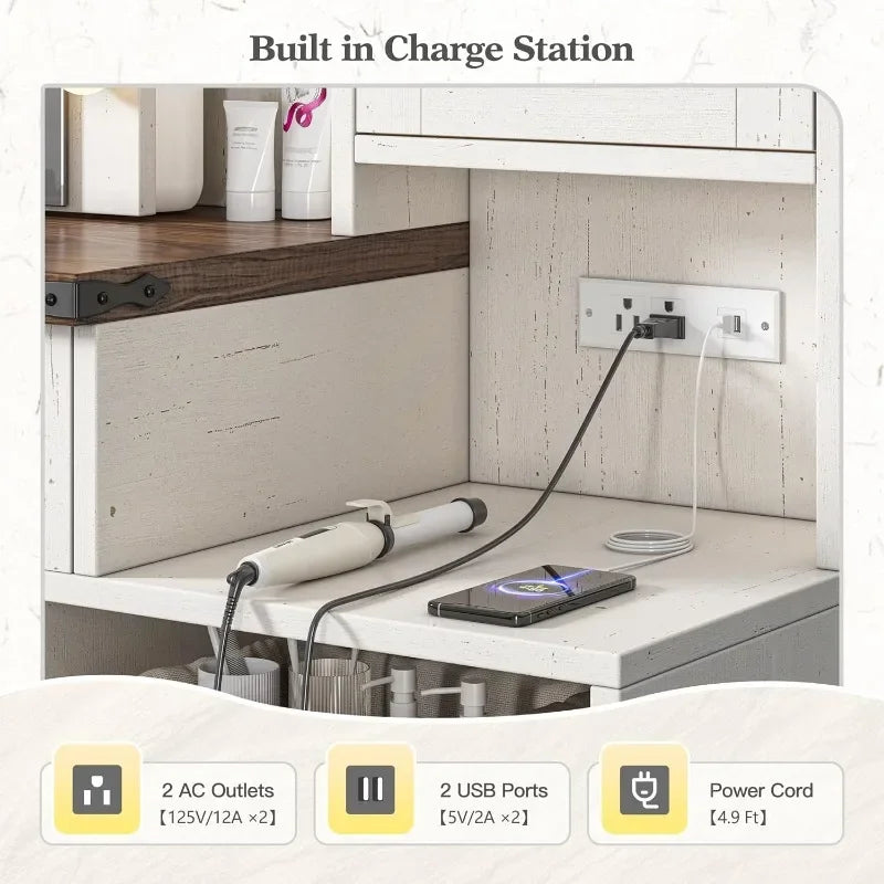 Hign-concerned Farmhouse Vanity Desk With Charging Station