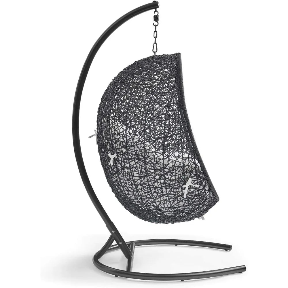 Encase Wicker Rattan Outdoor Patio Porch Lounge Egg Swing Chair with Stand