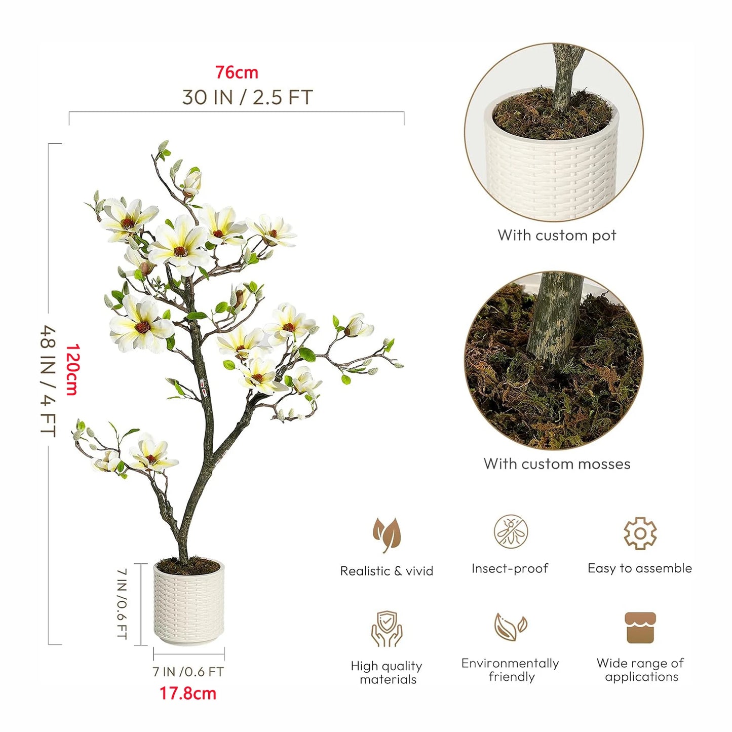 Guangdong Magnolia Faux Plant with LED Light for Patio Decor