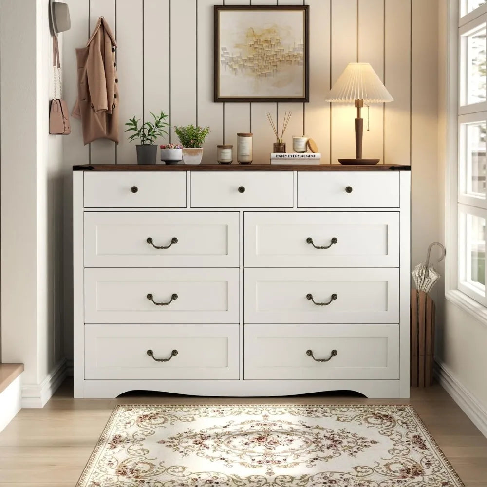 XUYUAN Farmhouse 9 Drawer Dresser For Bedroom Storage