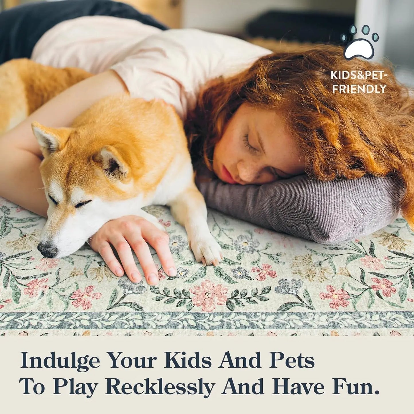 Boho Rugs for Living Room, Large 8 x 10 Area Rugs for Living Room Non Slip,Soft Ultra-Thin Distressed Floral Throw Carpet