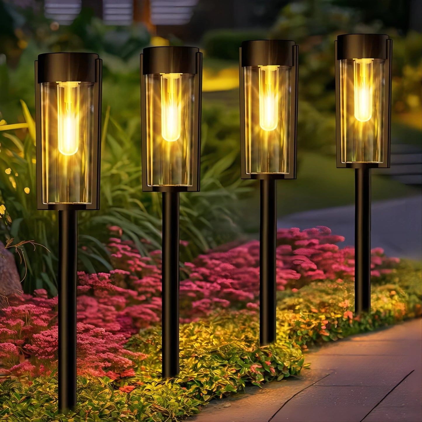 6/12 Pack Solar Pathway Lights Outdoor, Upgraded Solar Lights for Outside, Auto On/Off Solar Landscape Path Lights