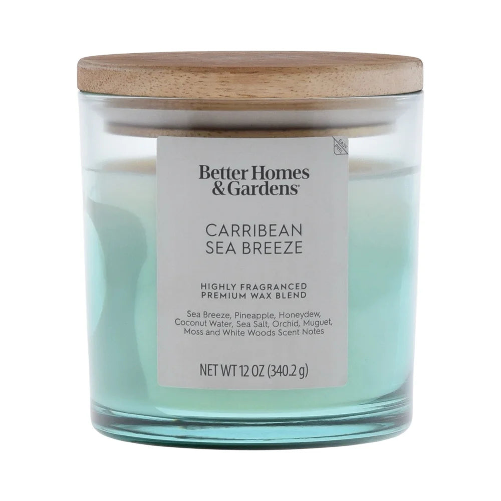 Scented 2-Wick Ombre Jar Candle 12oz with Sea Breeze Pineapple Honeydew Coconut Water and Sea Salt Fragrance Home Decor