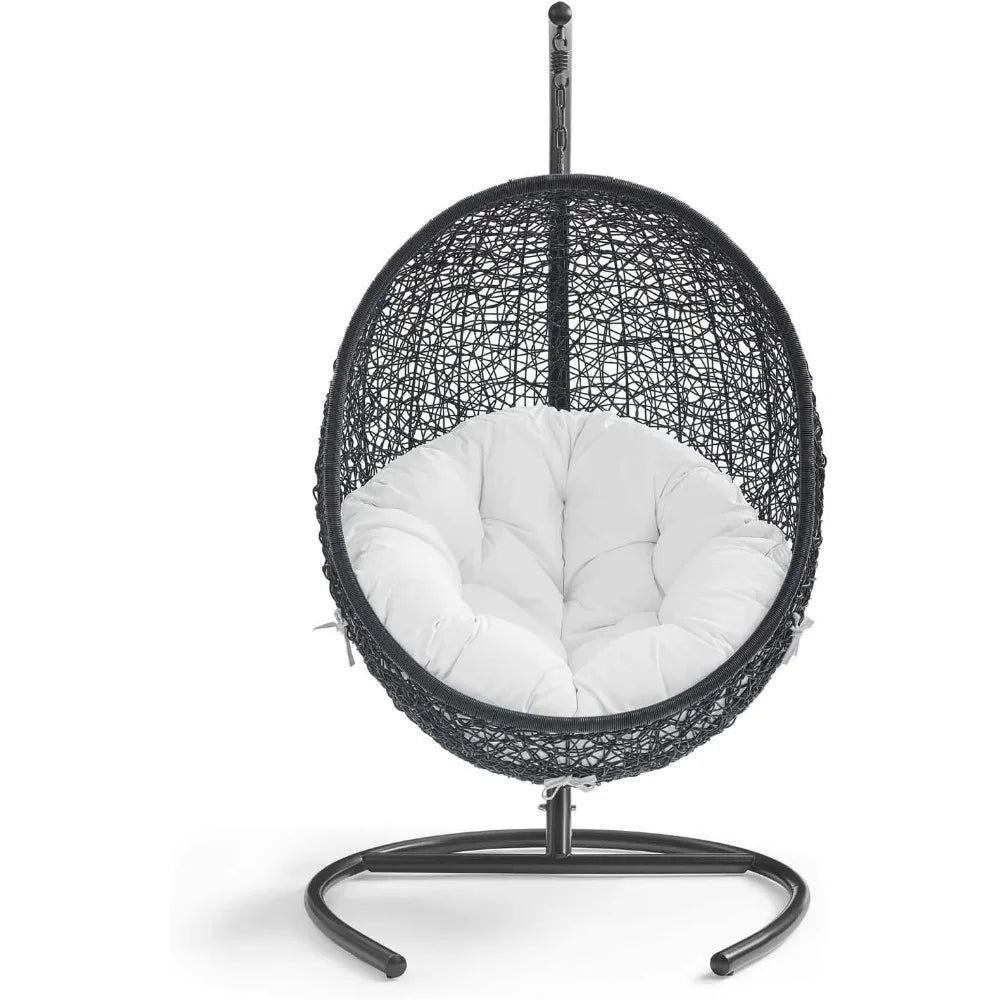 Encase Wicker Rattan Outdoor Patio Porch Lounge Egg Swing Chair with Stand