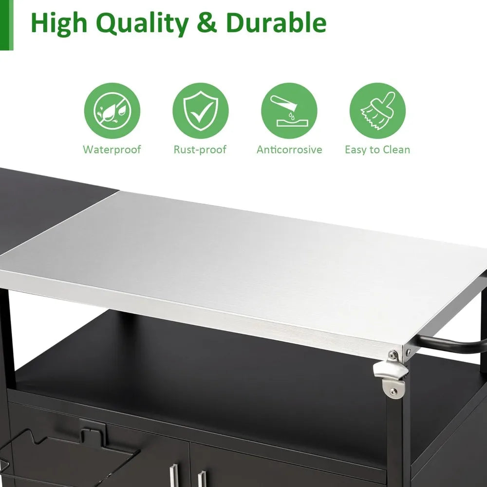 Stainless Steel Outdoor Grill Cart With Storage And Wheels