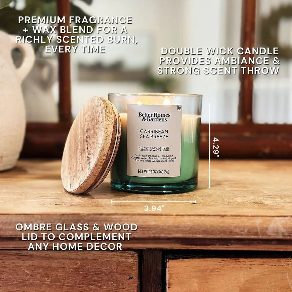 Scented 2-Wick Ombre Jar Candle 12oz with Sea Breeze Pineapple Honeydew Coconut Water and Sea Salt Fragrance Home Decor