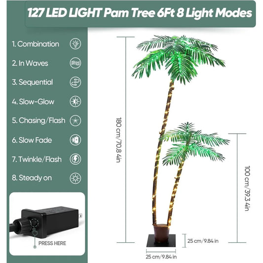 Lighted Palm Tree,6FT 192 LED Artificial Fake Trees Lights Christmas Trees Lights for Outdoor Christmas Decorations Patio Yard