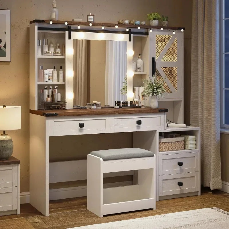 Hign-concerned Farmhouse Vanity Desk With Charging Station