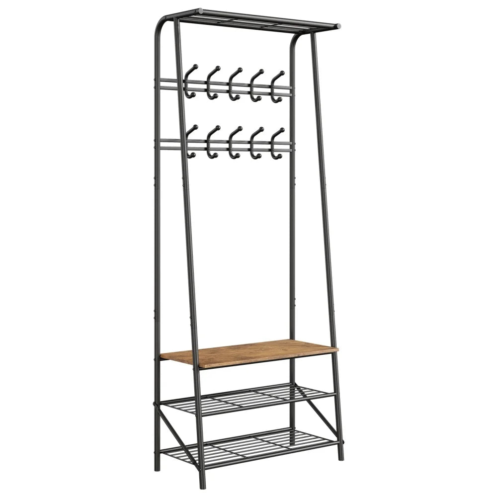 HiMISS Hall Tree With Shoe Storage Bench And 10 Hook Rack