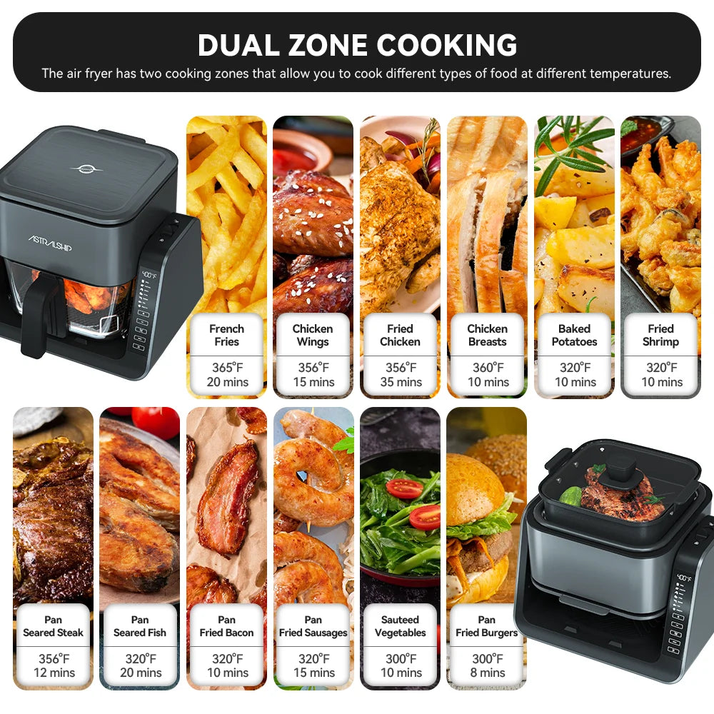 Astralship Glass Air Fryer And Grill Pan Combo With Presets