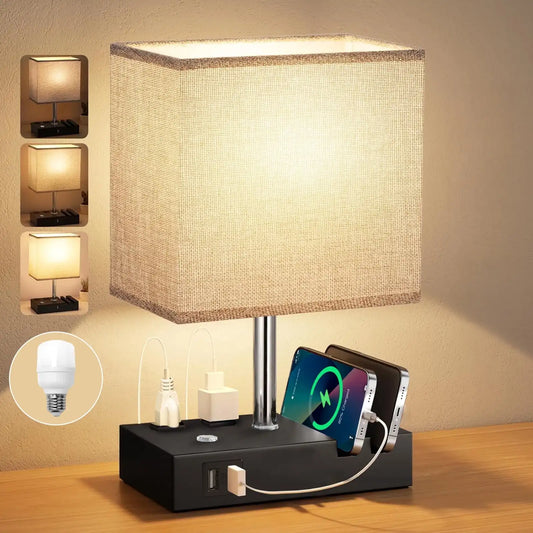 SZRSTH Dual USB Port Bedside Table Lamp With Dimmable LED