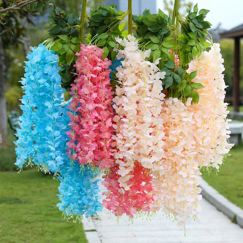 Artificial Wisteria Hanging Garland Rattan Faux Flowers Wedding Decor