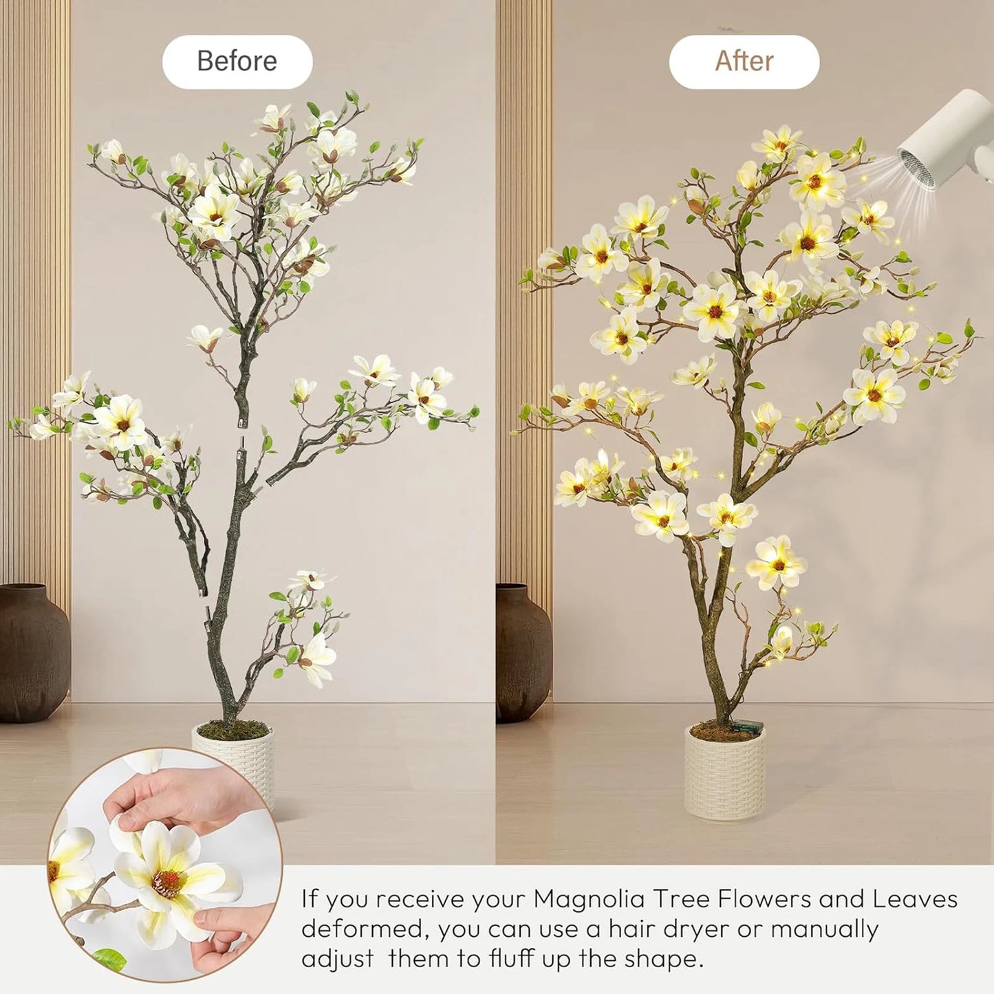 Artificial Magnolia Plant With LED Light For Outdoor Patio Decor