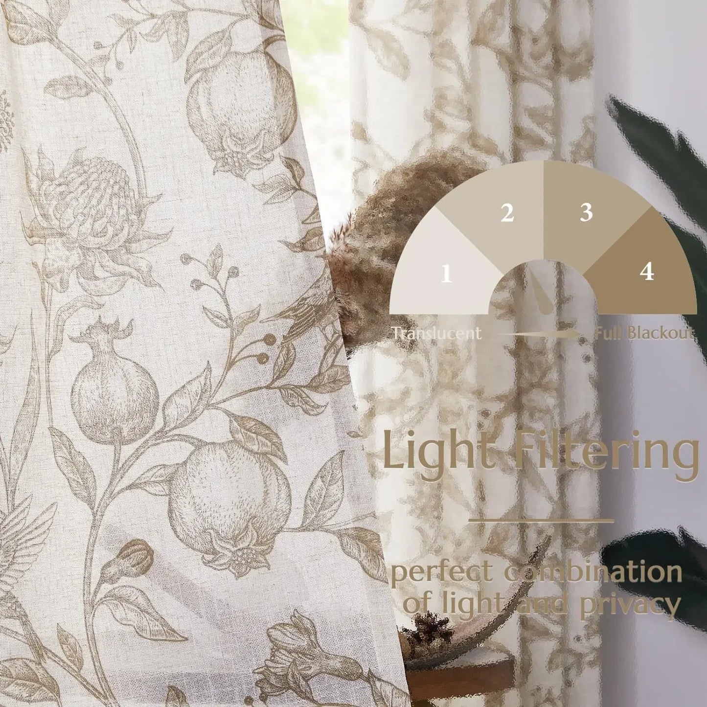 jinchan Linen Curtains Floral Curtain for Living Room 96 Inch Long French Rod Pocket Light Filtering Toile Print Farmhouse Bedro