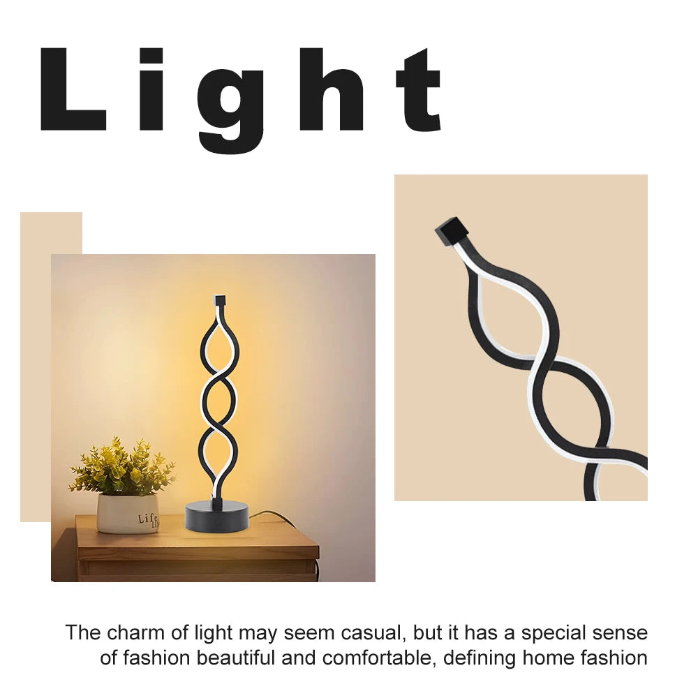 LED Spiral Table Lamp Tricolor Brightness USB Powered