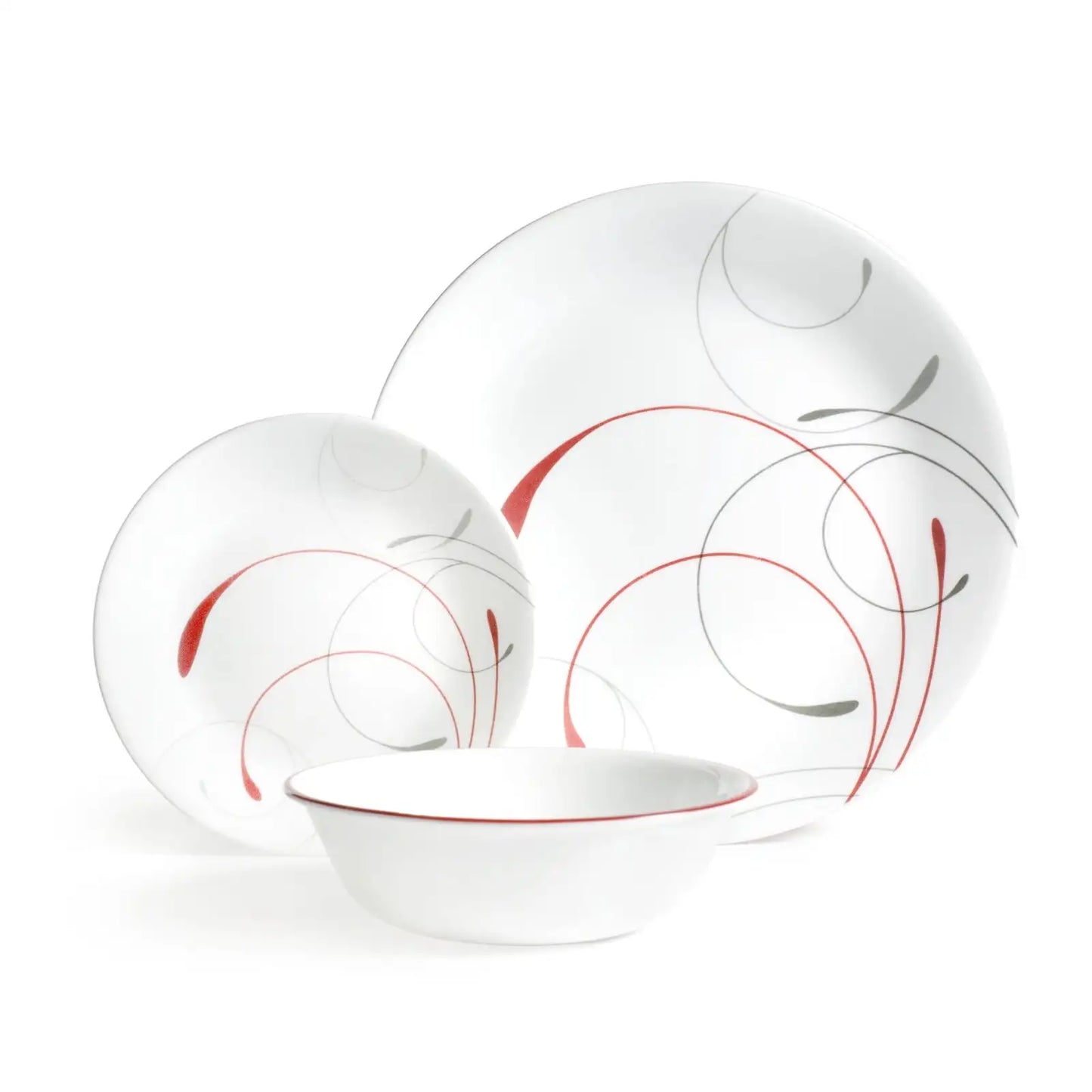 White and Red Round 12-Piece Flatware Set for Everyday Dining and Special Occasions