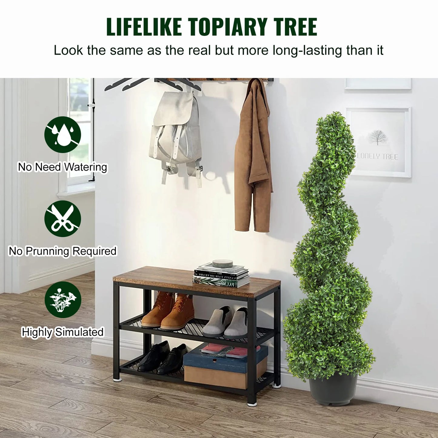 SucceBuy Boxwood Topiary Spiral Artificial Plant Outdoor Decor