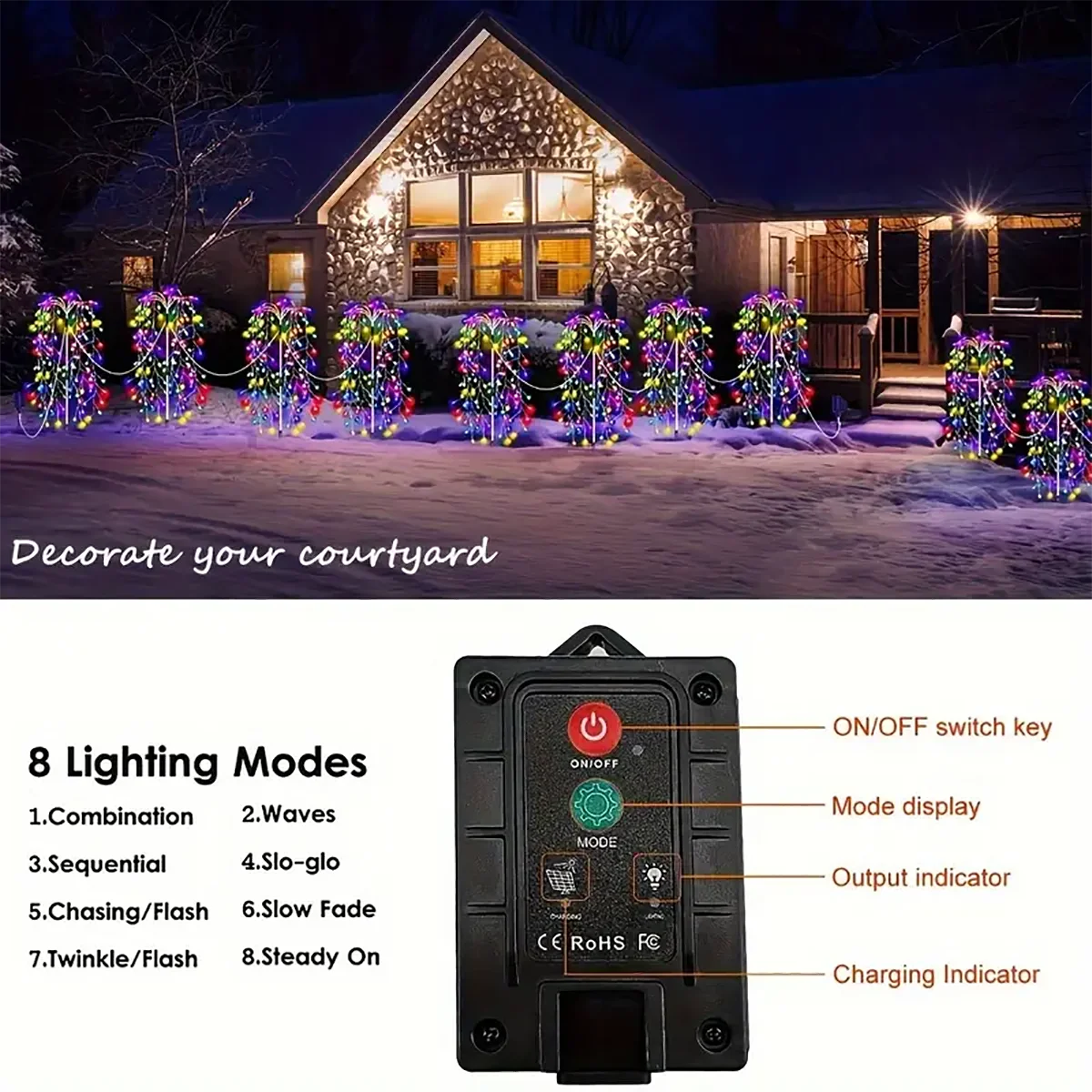 WELPUR 4Pack 680LED Christmas Solar Firecracker Lights