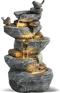 Grepatio Outdoor 5 Tier Cascading Rock Water Fountain