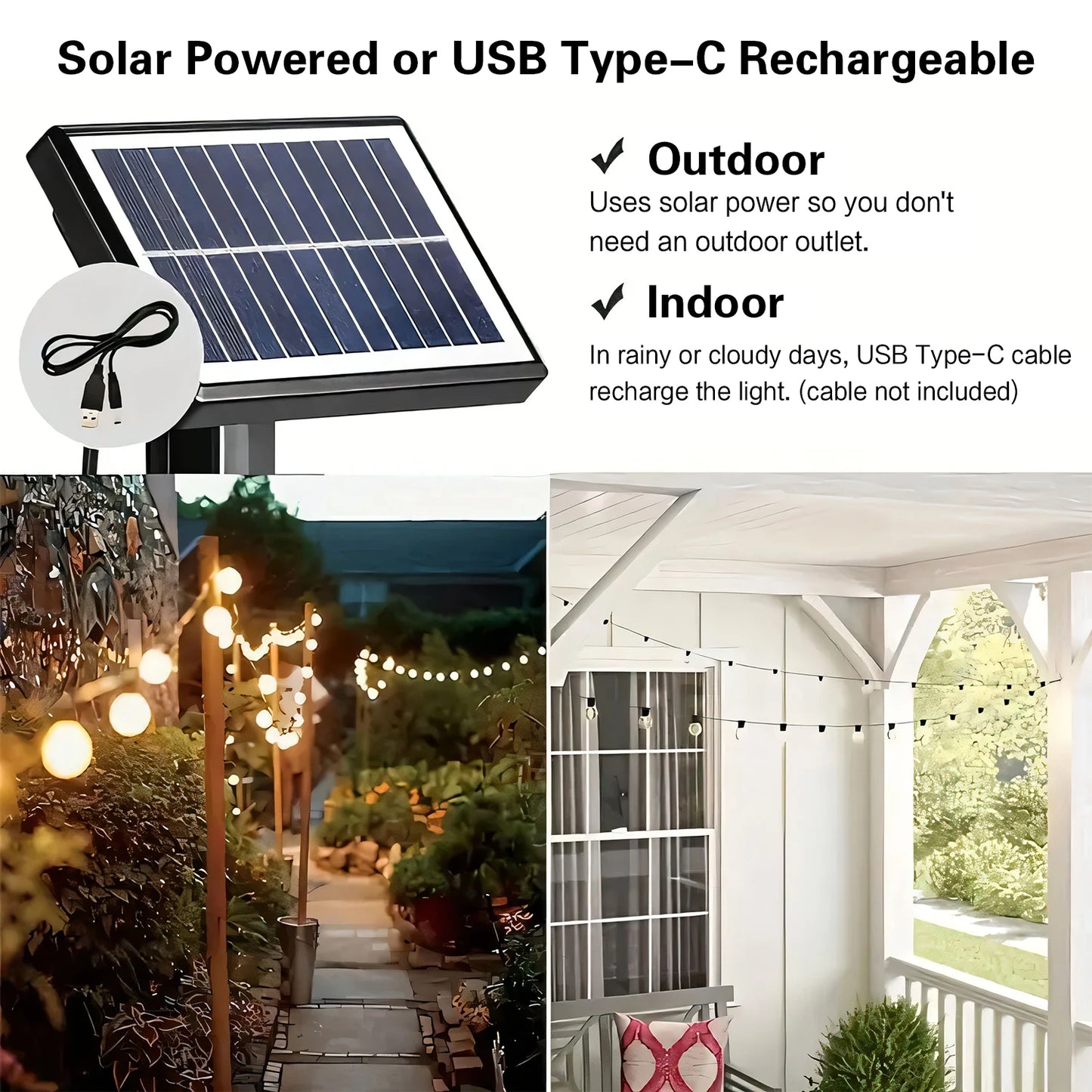 TJOY Solar Outdoor String Lights 50 LED Waterproof Patio