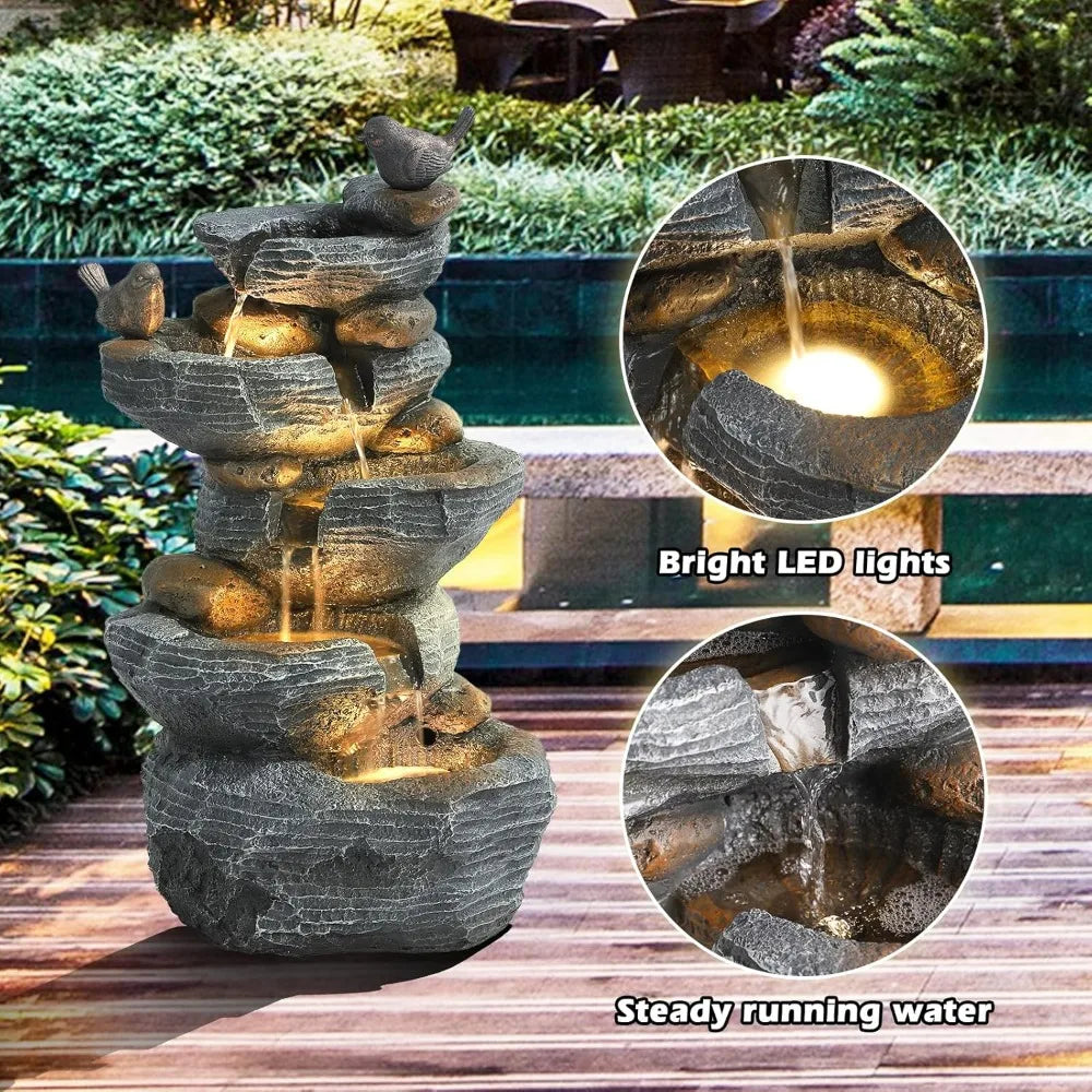 Grepatio Outdoor 5 Tier Cascading Rock Water Fountain