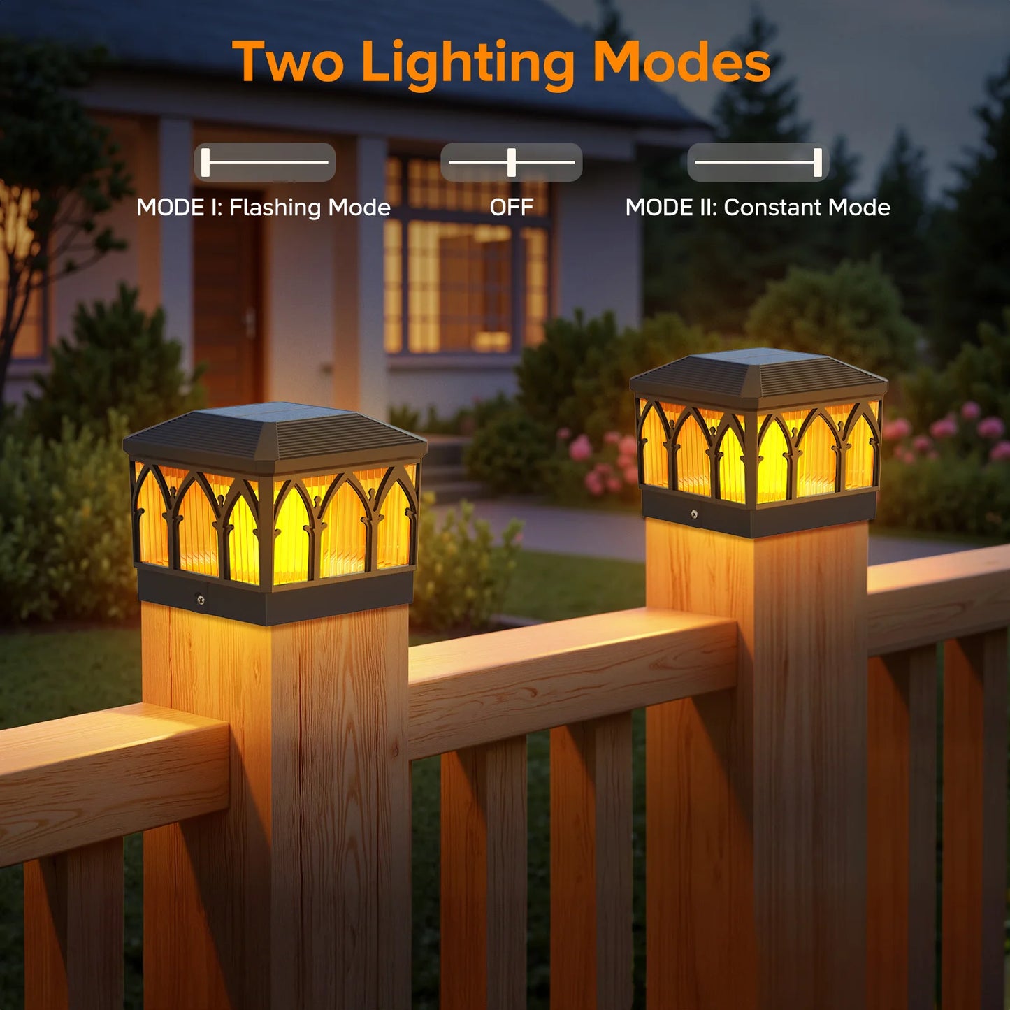 KPSTEK Solar Flame Post Cap Lights With 2 Modes IPX5