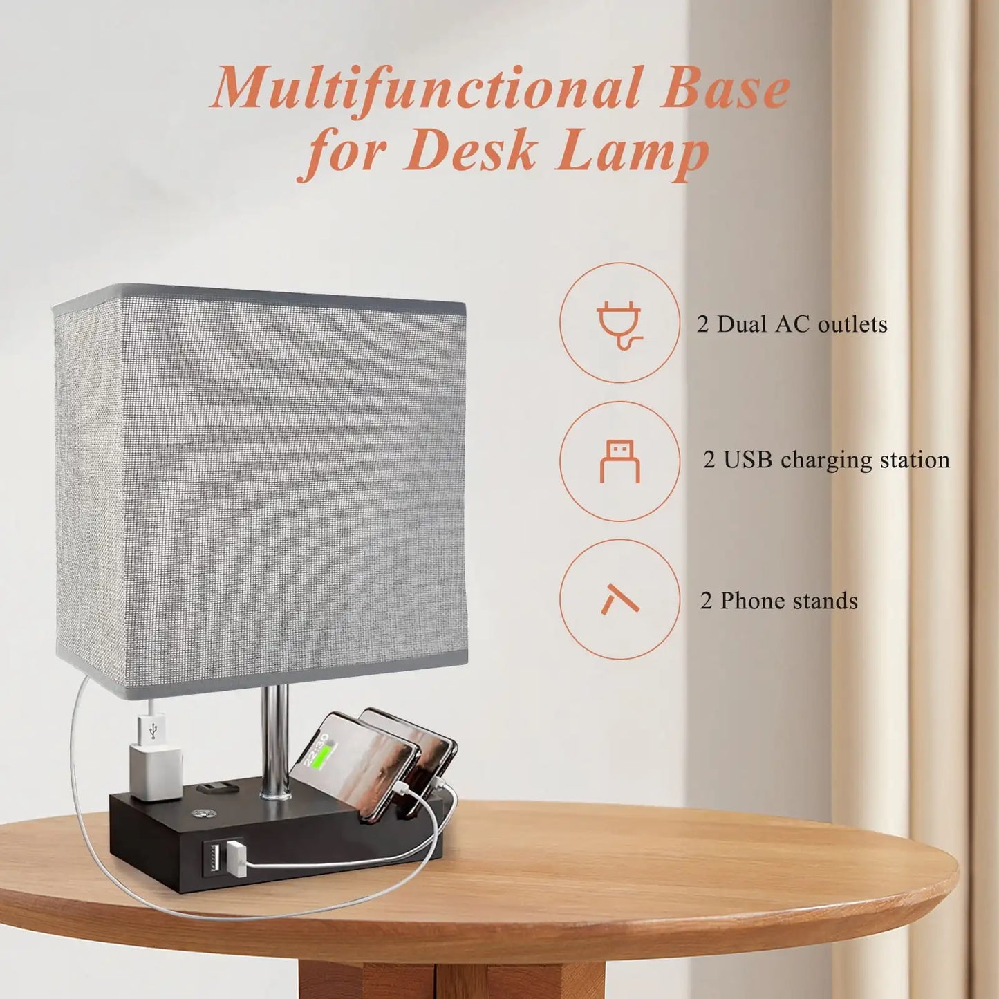 SZRSTH Dual USB Port Bedside Table Lamp With Dimmable LED