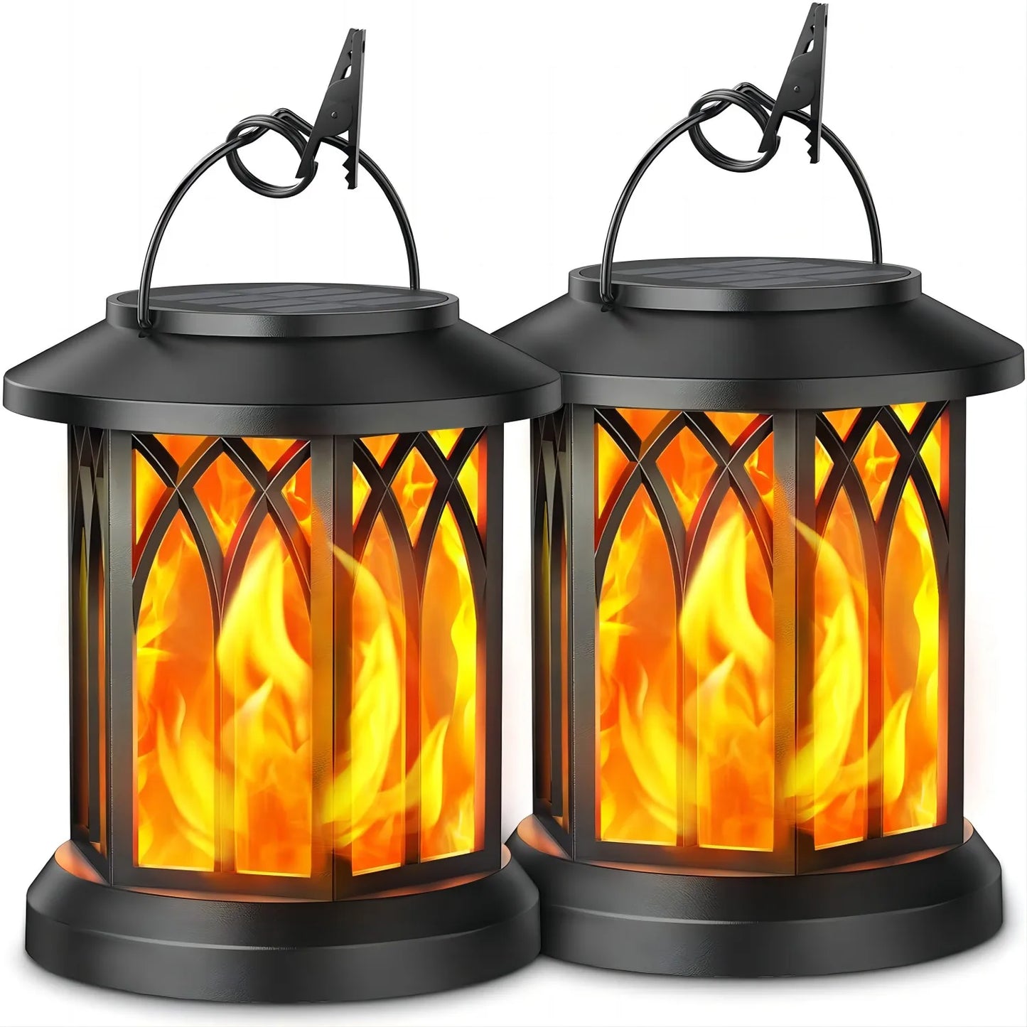 2 Pack Upgraded Flickering Flame Solar Lanterns Lights Outdoor, Solar Hanging Lights Outdoor for Garden, Bronze/Black