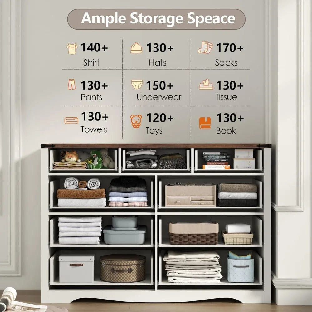 XUYUAN Farmhouse 9 Drawer Dresser For Bedroom Storage