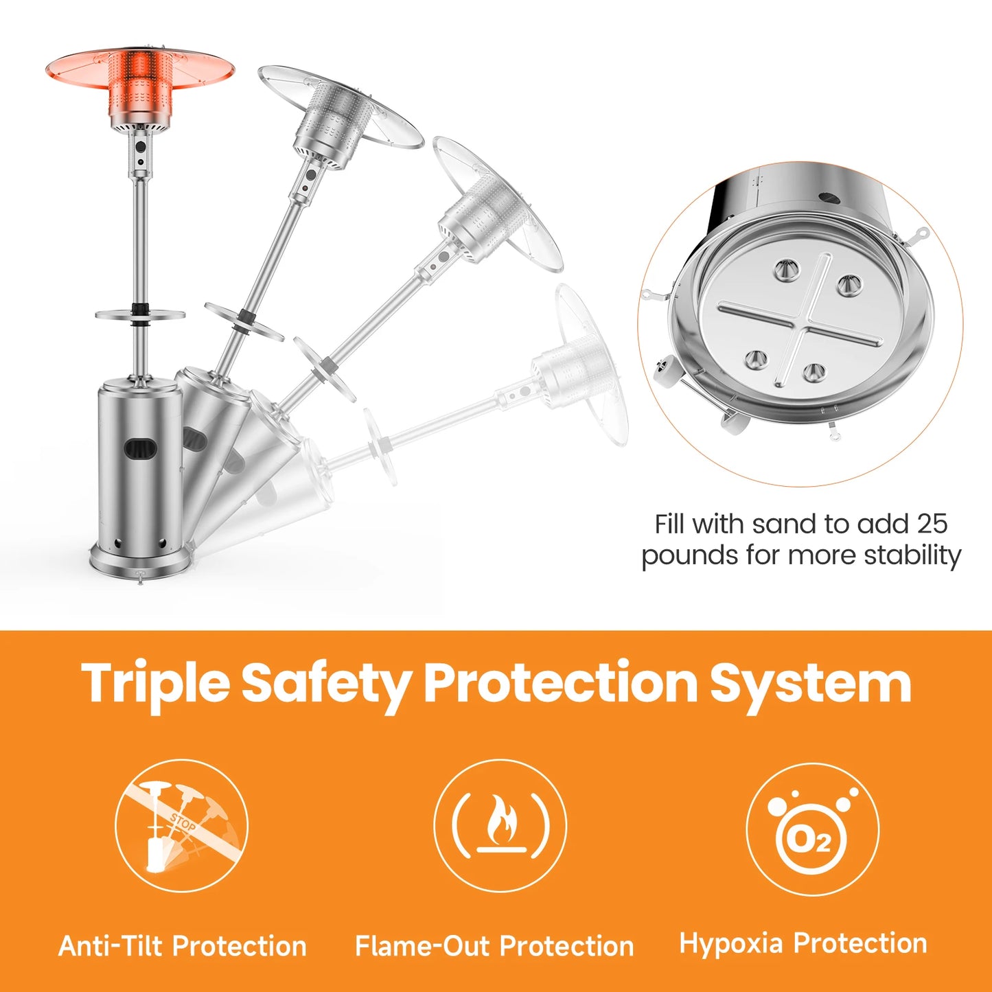 DishyKooker 42000 BTU Propane Umbrella Outdoor Patio Heater Stainless Steel