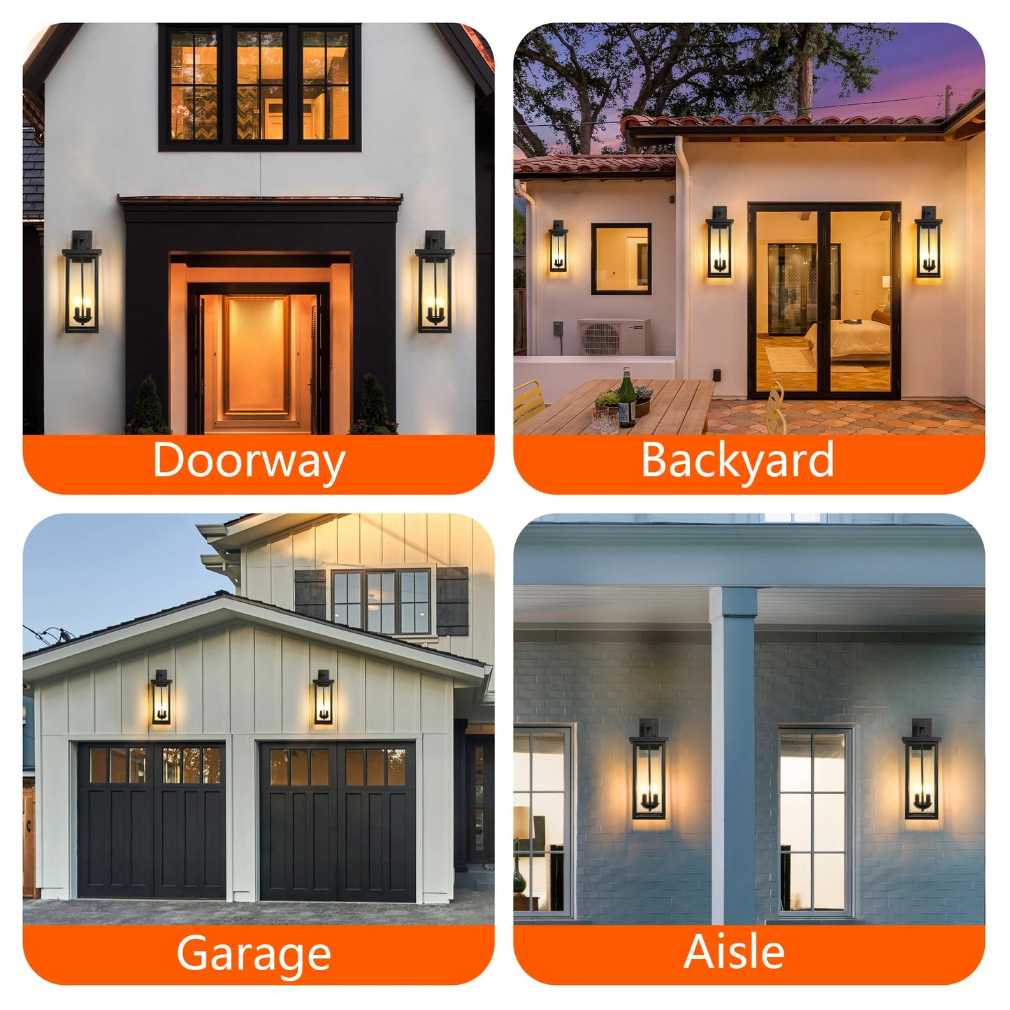 22"(H) Outdoor Wall Lantern with Dusk to Dawn Sensor Matte Black Finish Clear Glass Panels Weatherproof Exterior Light