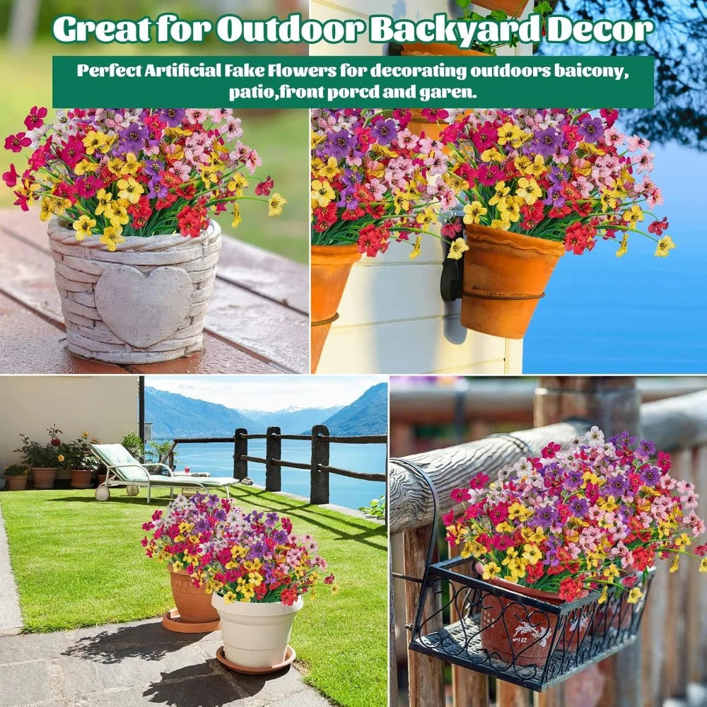 24 Pcs Artificial Flowers for Outdoor,Plastic Flowers Decoration, UV Resistant Faux Flowers Shrubs, Artificial Plants for Indoo