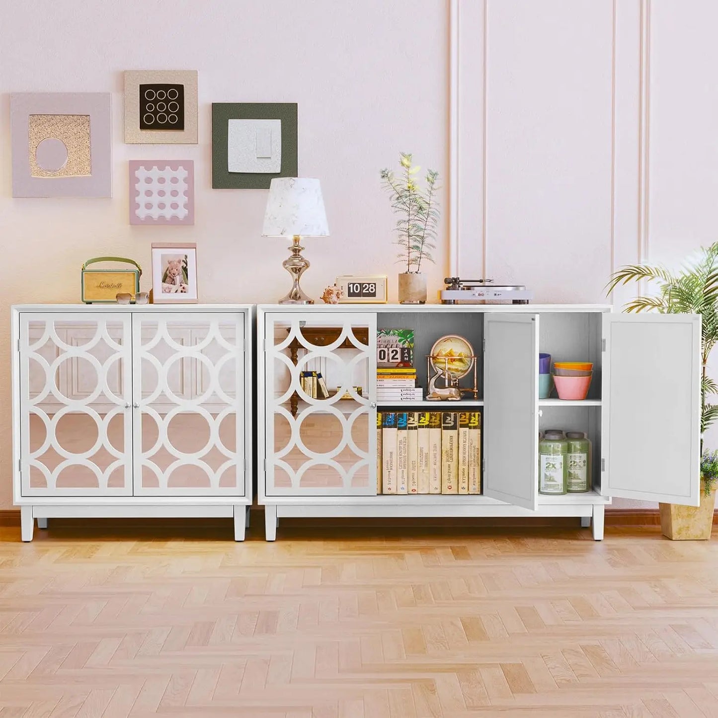 XMSJH Sideboard Cabinet With 3 Mirror Doors Modern Buffet