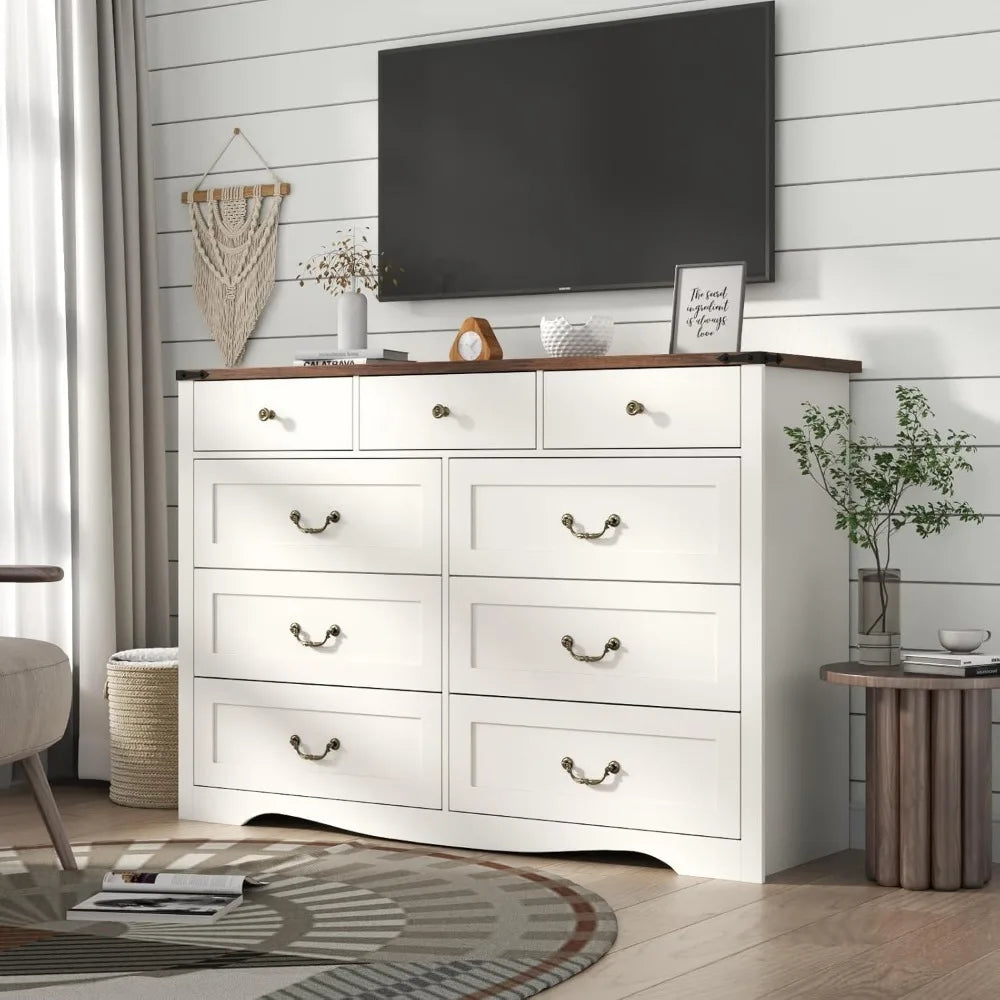 XUYUAN Farmhouse 9 Drawer Dresser For Bedroom Storage