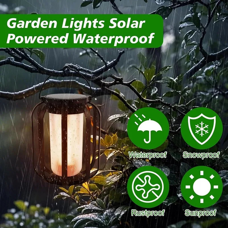 Solar Lantern Outdoor Light With Base Waterproof Flickering Flame Effect